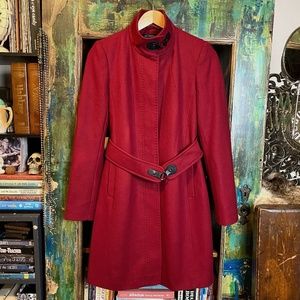 Via Spiga Women’s Size 2 Long Sleeve, Cardinal Red, Mid-Length Wool Coat